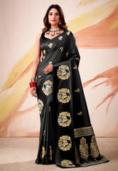 Black Mashru Silk Saree with Blouse Piece – Adi Akshoy & Co.