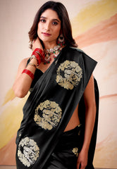 Black Mashru Silk Saree with Blouse Piece – Adi Akshoy & Co.