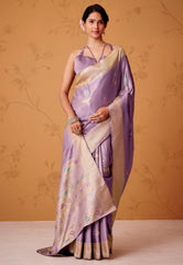 Cross Purple Tissue Silk Saree with Blouse Piece - Adi Akshoy & Co.