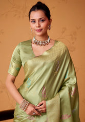 Cross Green Tissue Silk Saree with Blouse Piece - Adi Akshoy & Co.