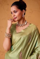 Cross Green Tissue Silk Saree with Blouse Piece - Adi Akshoy & Co.