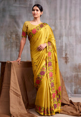 Golden Yellow Tissue Silk Saree with Blouse Piece – Adi Akshoy & Co.