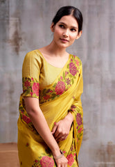 Golden Yellow Tissue Silk Saree with Blouse Piece – Adi Akshoy & Co.