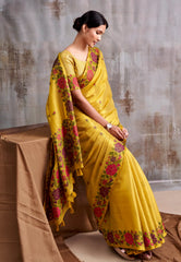 Golden Yellow Tissue Silk Saree with Blouse Piece – Adi Akshoy & Co.