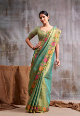 Cross Sea Green Tissue Silk Saree with Blouse Piece – Adi Akshoy & Co.