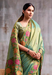 Cross Sea Green Tissue Silk Saree with Blouse Piece – Adi Akshoy & Co.