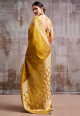 Golden Mustard Yellow Tissue Silk Saree with Blouse Piece – Adi Akshoy & Co.