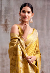 Golden Mustard Yellow Tissue Silk Saree with Blouse Piece – Adi Akshoy & Co.