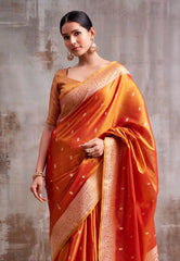Rust Colour Tissue Silk Saree with Blouse Piece - Adi Akshoy & Co.