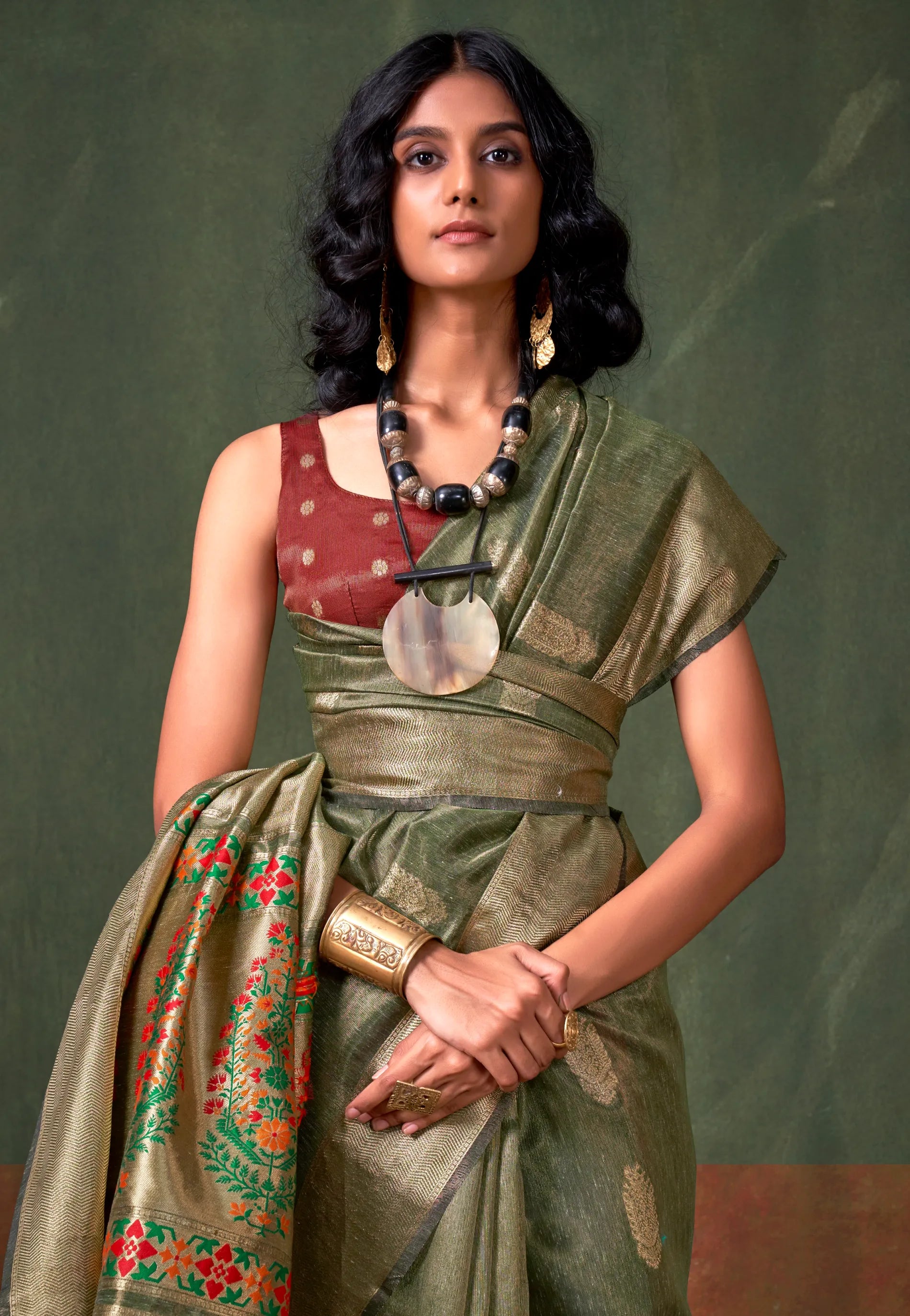 Pista Green Tussar with Zari Tissue Silk Saree with Blouse Piece - Adi Akshoy & Co.