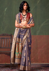 Purple Tussar with Zari Tissue Silk Saree with Blouse Piece - Adi Akshoy & Co.