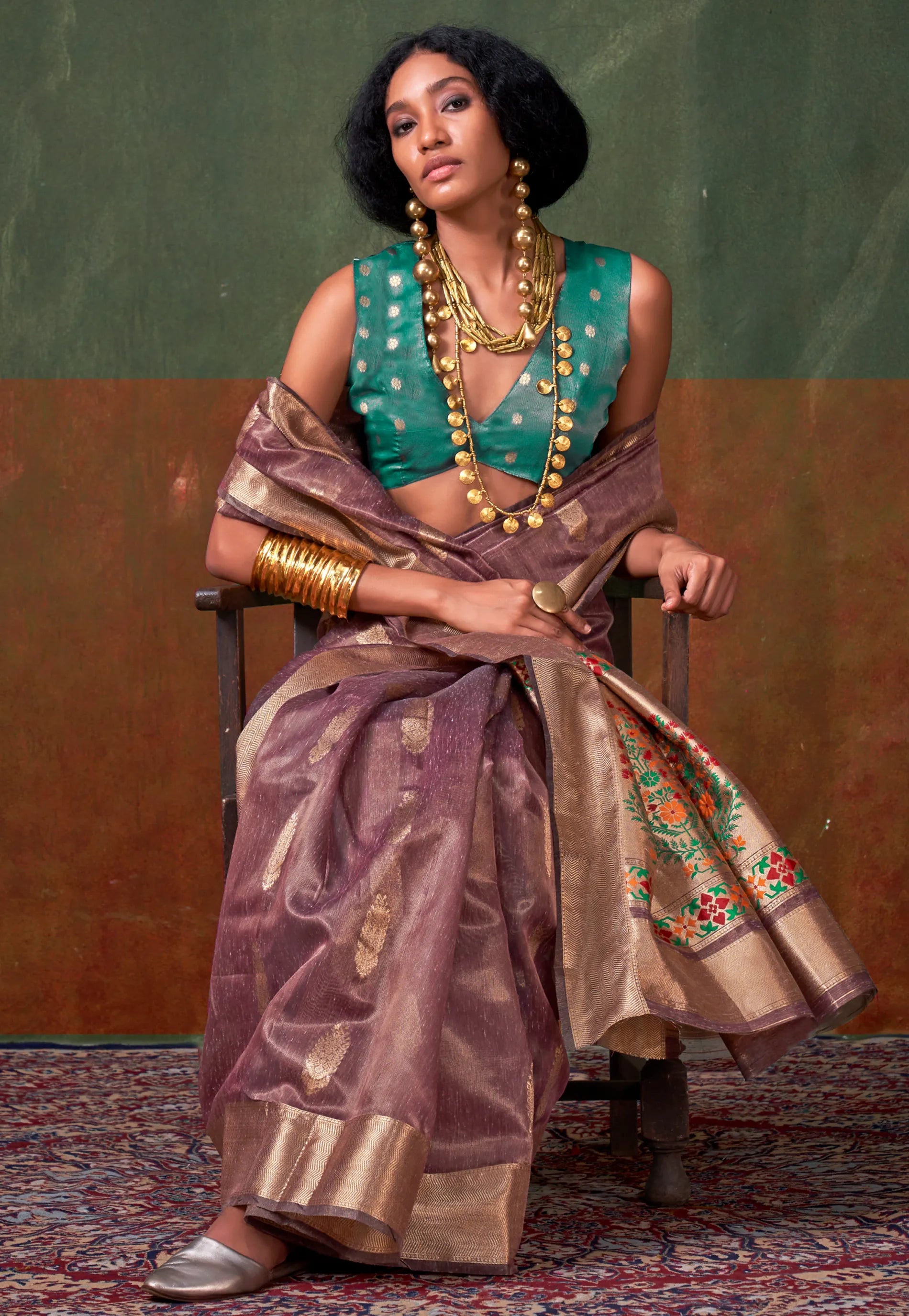 Onion Pink Tussar with Zari Tissue Silk Saree with Blouse Piece - Adi Akshoy & Co.