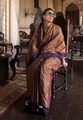 Brown Kanjivaram Silk Saree With Blouse Piece - Adi Akshoy & Co.