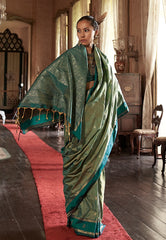 Green Kanjivaram Silk Saree With Blouse Piece - Adi Akshoy & Co.