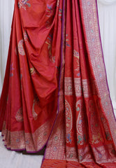 Cross Pink Minakari Kadwa Katan Pure Silk Banarasi Saree with Blouse Piece - Adi Akshoy & Co.