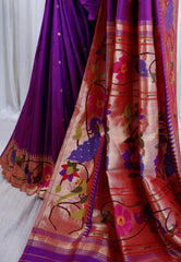 Cross Purple with Minakari Pure Zari Paithani Pure Silk Saree With Blouse Piece - Adi Akshoy & Co.