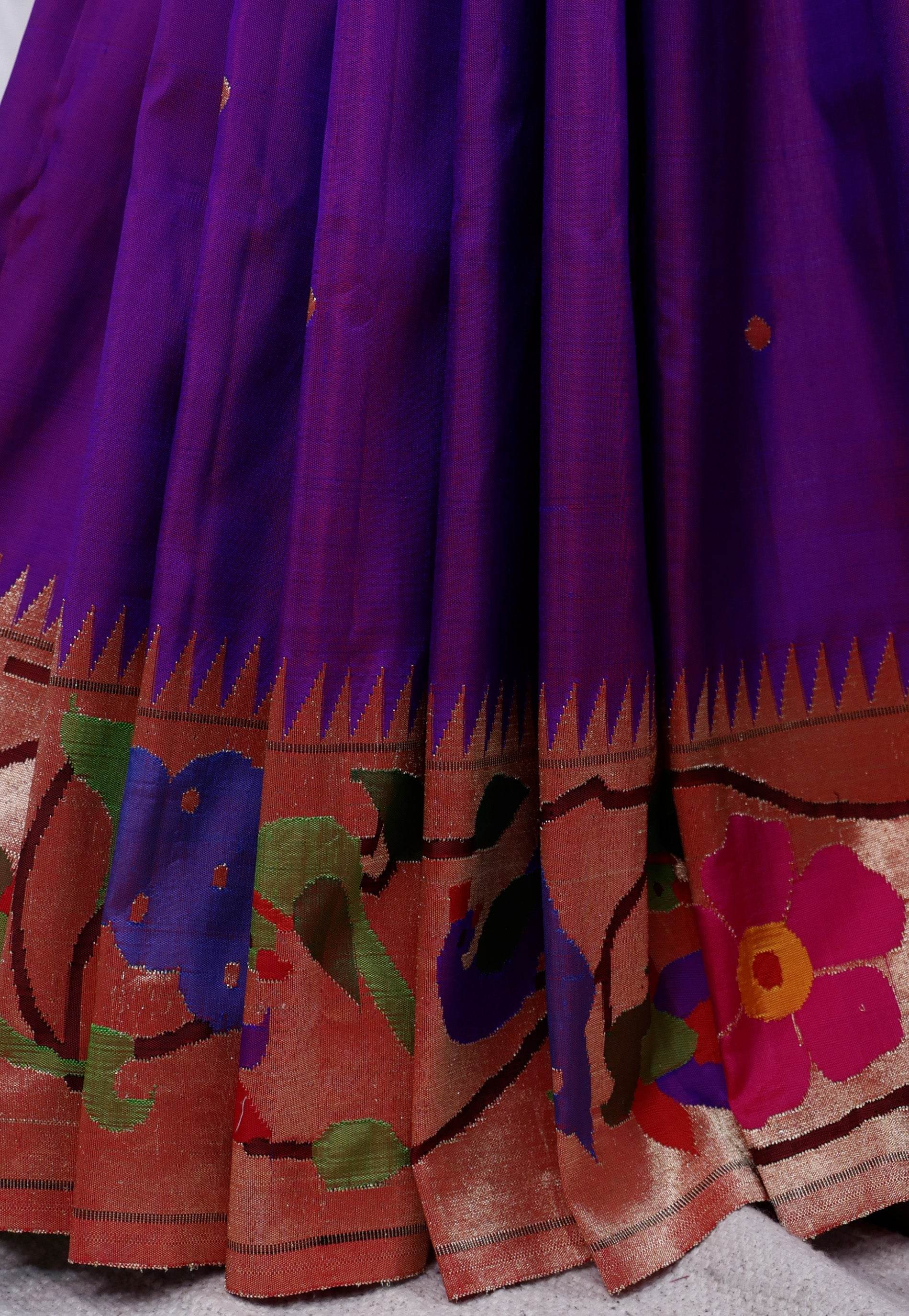 Cross Purple with Minakari Pure Zari Paithani Pure Silk Saree With Blouse Piece - Adi Akshoy & Co.