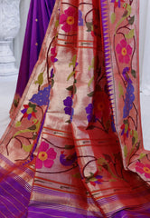 Cross Purple with Minakari Pure Zari Paithani Pure Silk Saree With Blouse Piece - Adi Akshoy & Co.