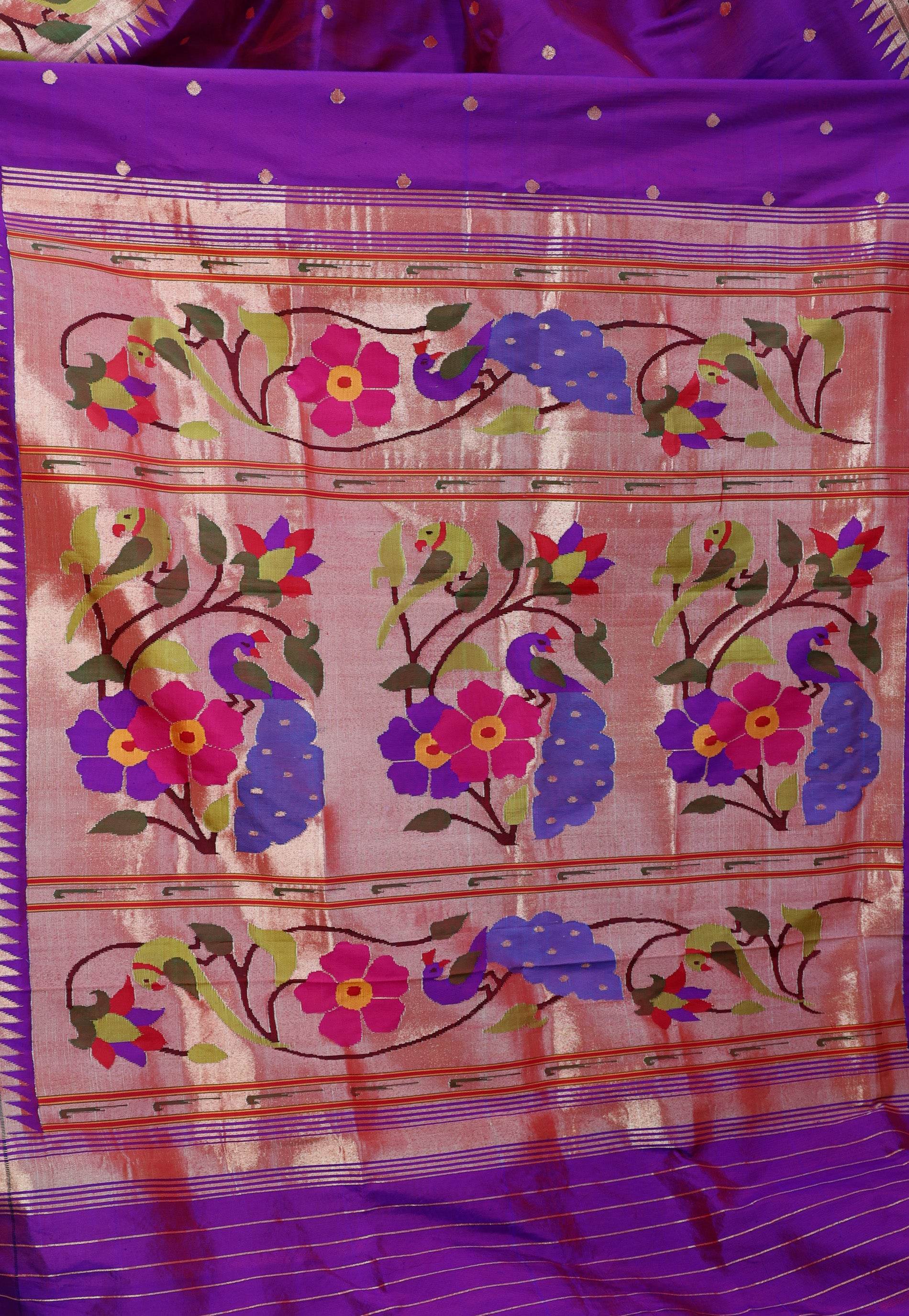Cross Purple with Minakari Pure Zari Paithani Pure Silk Saree With Blouse Piece - Adi Akshoy & Co.