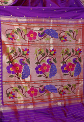 Cross Purple with Minakari Pure Zari Paithani Pure Silk Saree With Blouse Piece - Adi Akshoy & Co.