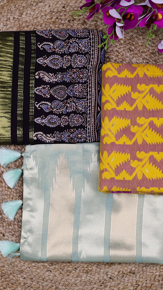 Combo of 3 - Modal, Tissue Silk & Dhakai Jamdani Sarees