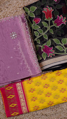 Combo of 3 - Ikkat, Kora & Embroidery Sarees