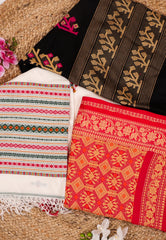 Combo of 3 Handloom - White, Black & Rani Pink Sarees