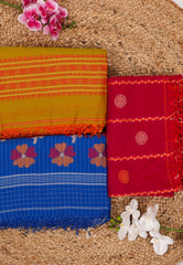 Combo of 3 Handloom - Cross Mustard, Rani Pink & Royal Blue Sarees