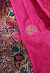 Rani Pink with Blue Minakari Border Katan Pure Silk Saree With Blouse Piece - Adi Akshoy & Co.
