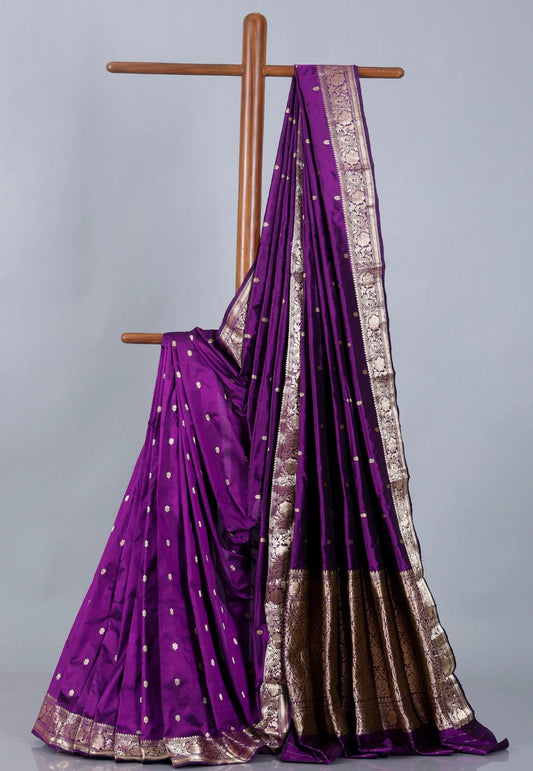 Purple Pure Silk Katan Saree With Blouse Piece - Adi Akshoy & Co.