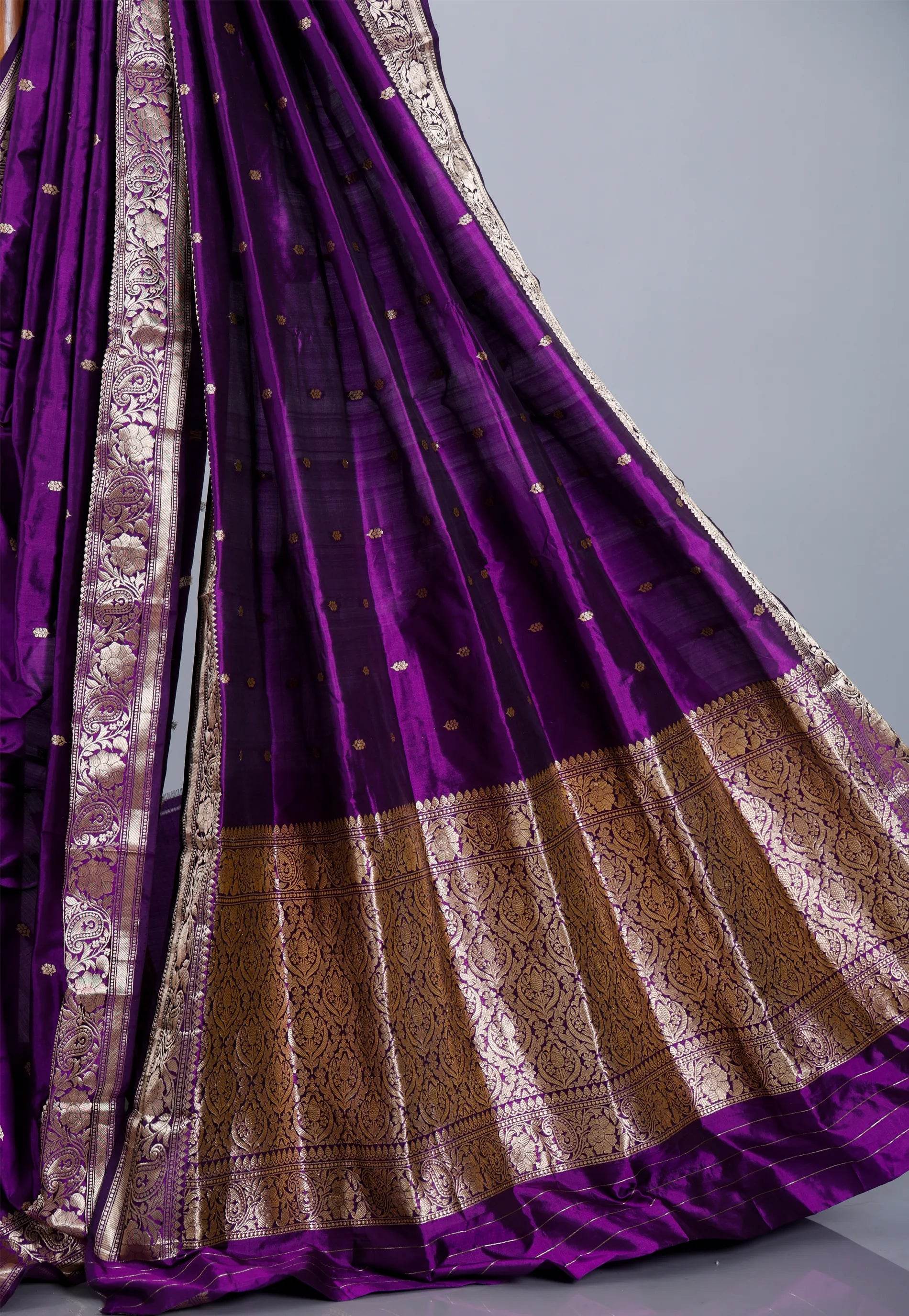 Purple Pure Silk Katan Saree With Blouse Piece - Adi Akshoy & Co.