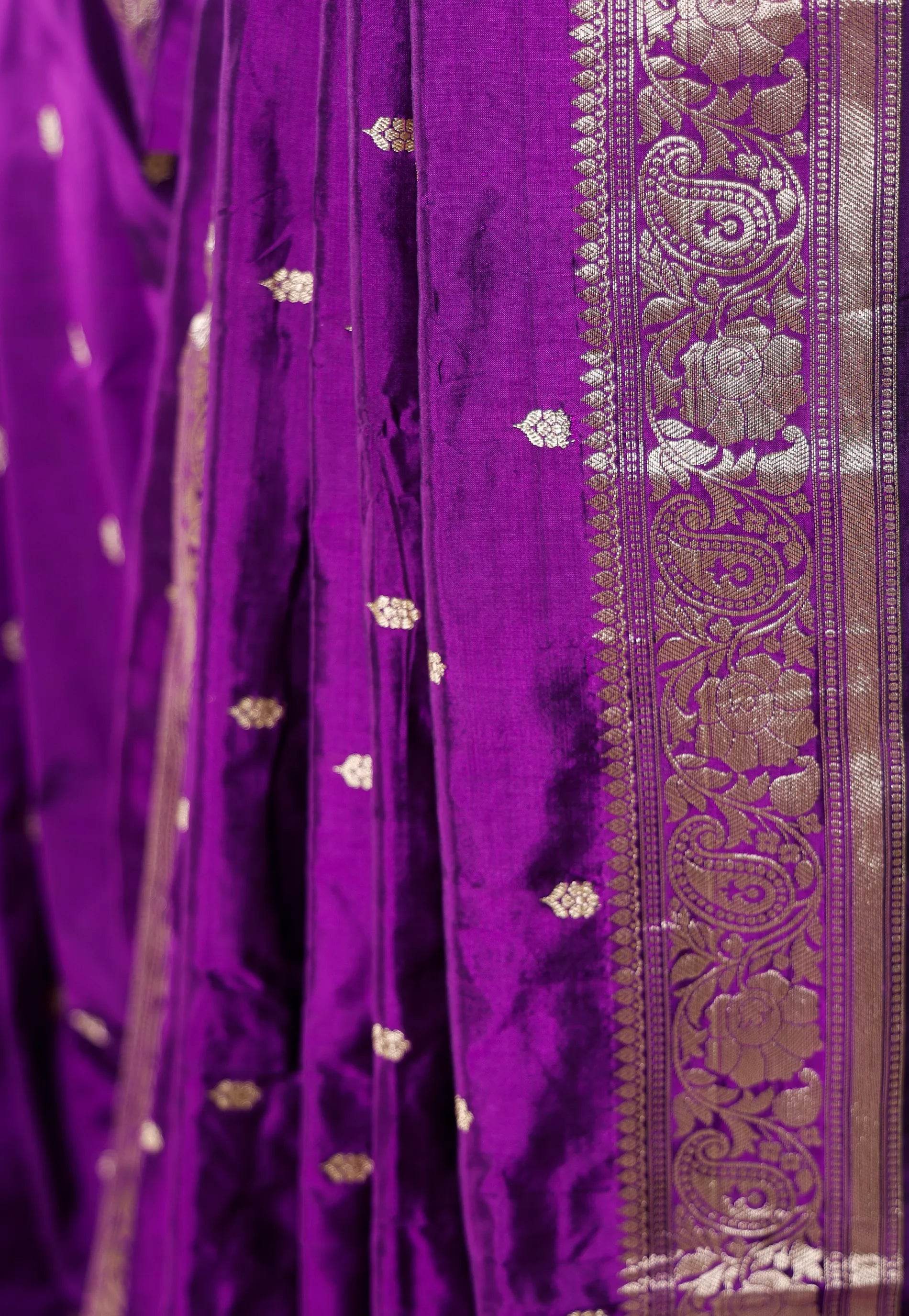 Purple Pure Silk Katan Saree With Blouse Piece - Adi Akshoy & Co.