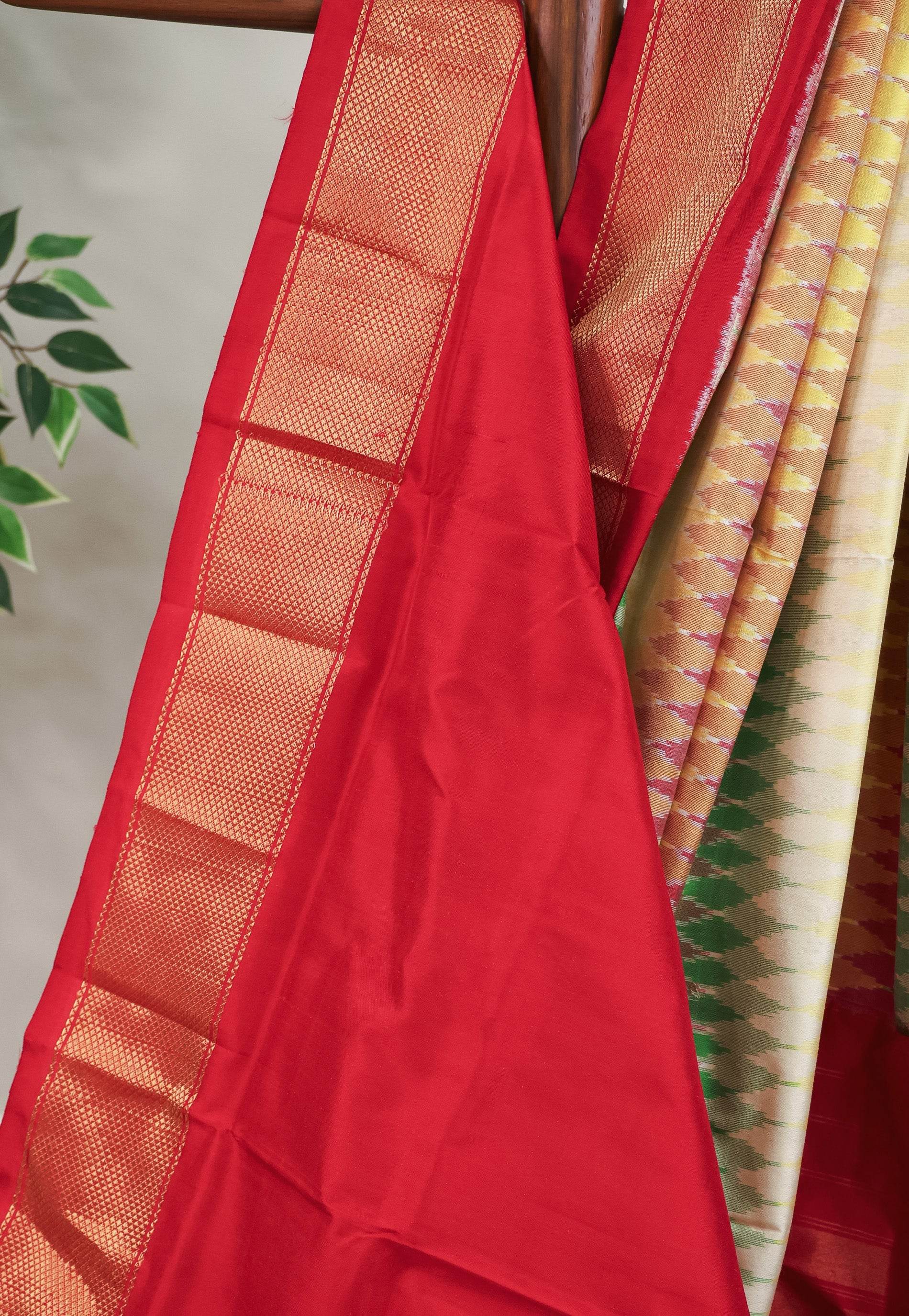 Multicolor with Red Border Ikkat Silk Saree With Blouse Piece - Adi Akshoy & Co.