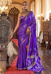 Cross Blue Mashru Silk Saree with Blouse Piece