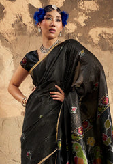 Black Tussar Silk Saree with Blouse Piece - Adi Akshoy & Co.
