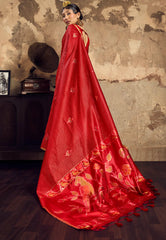 Red Tussar Silk Saree with Blouse Piece - Adi Akshoy & Co.