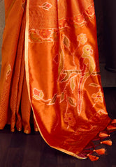 Orange Colour Tussar Silk Saree with Blouse Piece - Adi Akshoy & Co.