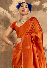 Orange Colour Tussar Silk Saree with Blouse Piece - Adi Akshoy & Co.