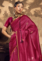 Magenta Tussar Silk Saree with Blouse Piece - Adi Akshoy & Co.