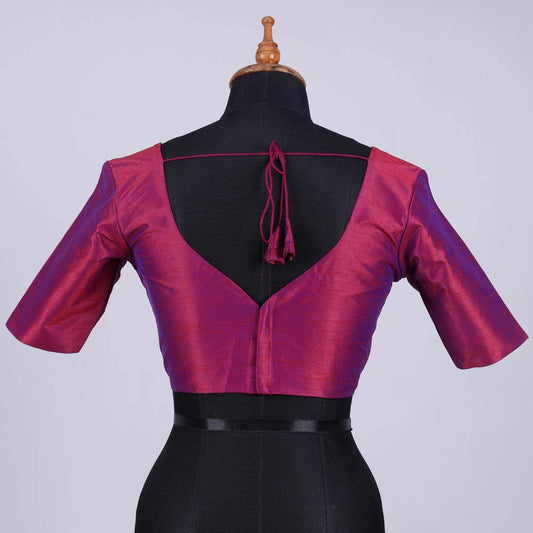 Cross Magenta Silk Blouse with Sweetheart Neck - Adi Akshoy & Co.