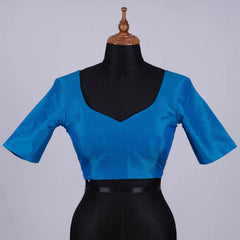 Feroza Blue Silk Blouse with Sweetheart Neck - Adi Akshoy & Co.