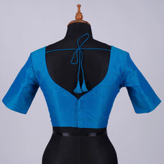 Feroza Blue Silk Blouse with Sweetheart Neck - Adi Akshoy & Co.