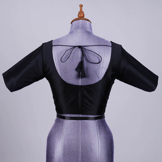 Black Silk Blouse with Round Neck - Adi Akshoy & Co.