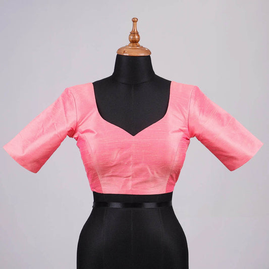 Pink Silk Blouse with Sweetheart Neck - Adi Akshoy & Co.