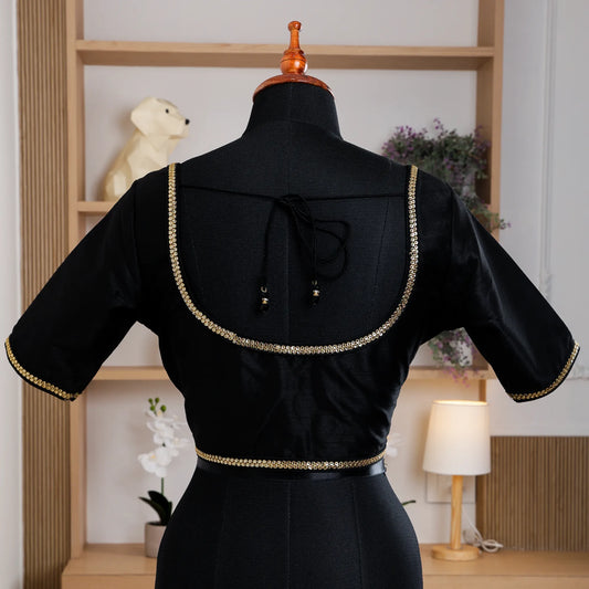 Black Silk Blouse with Round Neck - Akshayi