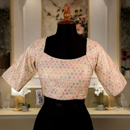 White Square Round Neck with Embroidery work Blouse