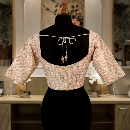 White Square Round Neck with Embroidery work Blouse