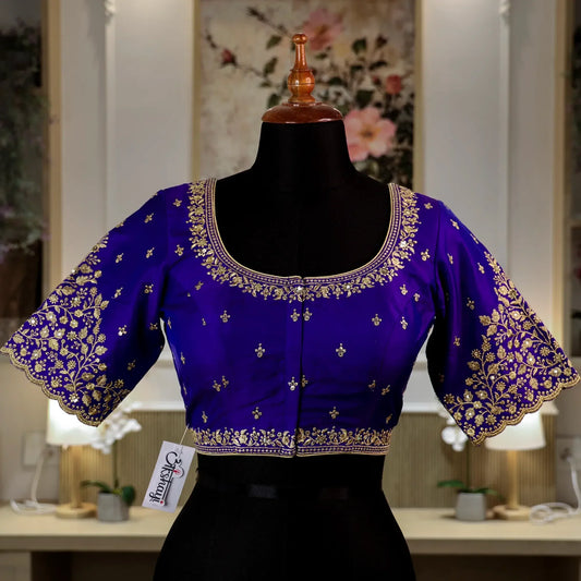 Royal Blue Round-Neck with Zari work Blouse