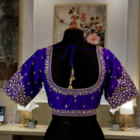 Royal Blue Round-Neck with Zari work Blouse