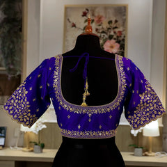 Royal Blue Round-Neck with Zari work Blouse